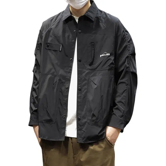 协协乐 美式式外套冲锋衣春秋冬机能风纯色拼接氛围感户外山系多功能三防上衣工装服登山服设计小众款夹克 男款