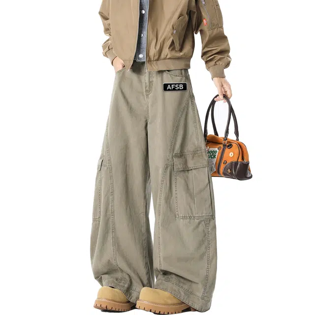 艾梵斯贝 美式复古潮流设计款无性别日常通勤百搭宽松休闲时尚高级感情侣款高街风个性牛仔裤 男女同款