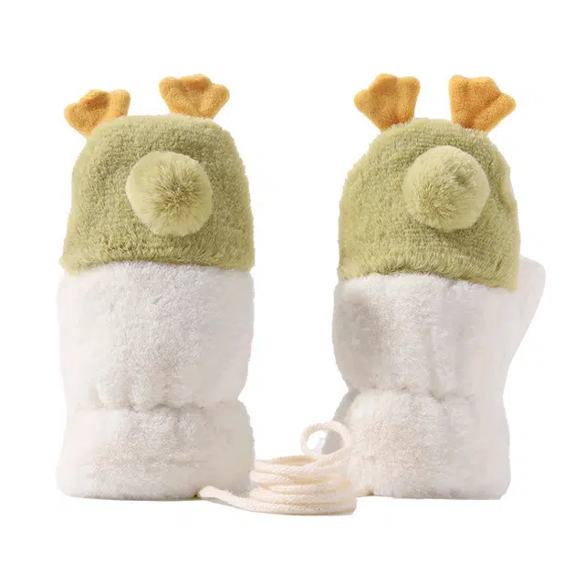 俞兆林 可爱毛绒冬季保暖防风防寒挂脖包指加绒厚男女童防冻手 加厚 绒线手套 儿童款