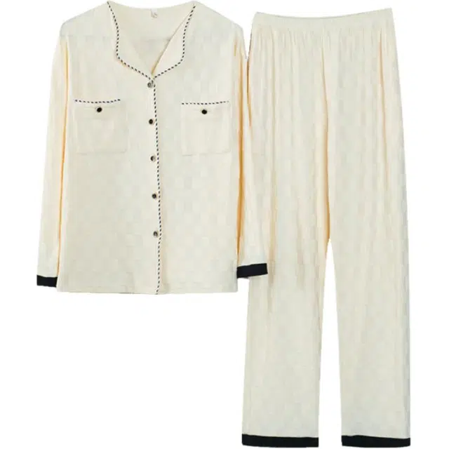 浮光岛屿 简约纯色甜美可爱高级感长袖长裤家居服舒适亲肤透气可外穿宽松休闲睡衣套装 女款 礼盒装 杏色