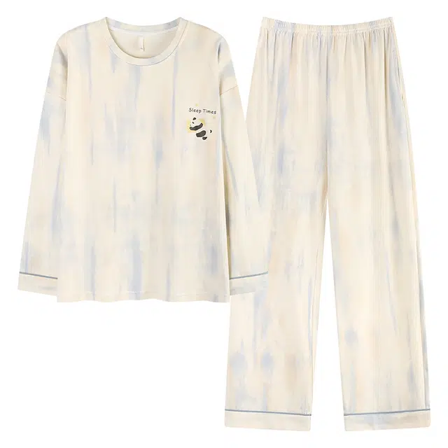 帕兰朵 女士春秋冬季纯棉卡通圆领长袖长裤带胸垫休闲家居服睡衣套装 女款