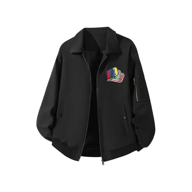 物质公式 美式复古高街仿字母魔术贴印花巴恩风工装机能休闲运动防风防水飞行员教练宽松百搭学院风重磅哈灵顿潮流短款夹克外套 男女同款