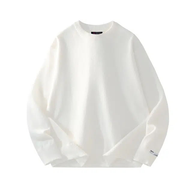 暴走的萝莉 美式复古潮流简约基础款纯色品牌车标设计休闲宽松日常通勤长袖圆领毛衣 男女同款