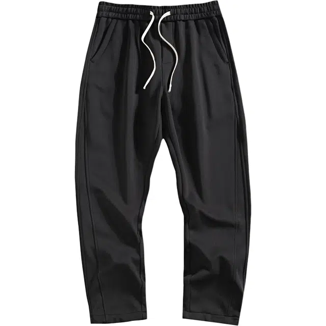 希越 秋冬季加绒抽绳松紧美式复古拼接宽松百搭纯色简约直筒休闲裤 男款