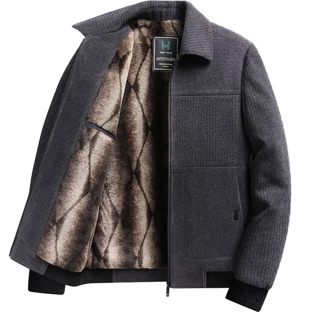 卡丹狄诺 加绒加厚男士秋冬季外套翻领中年休闲茄克中老年爸爸装保暖毛呢款夹克 男女同款