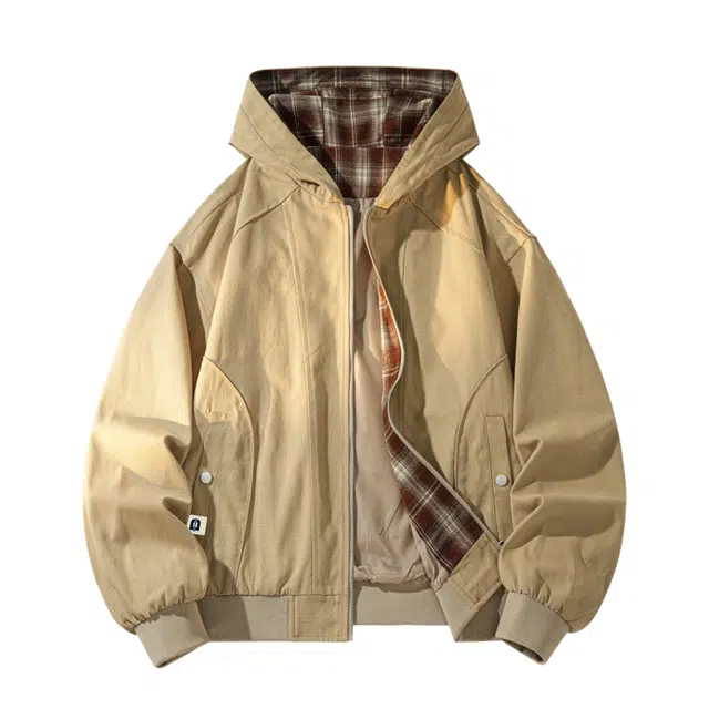 敦煌博物馆 美式高街廓形拼接解构简约撞色格子连帽外套潮流时尚宽松百搭痞帅学院风日常通勤大码长袖夹克 男女同款