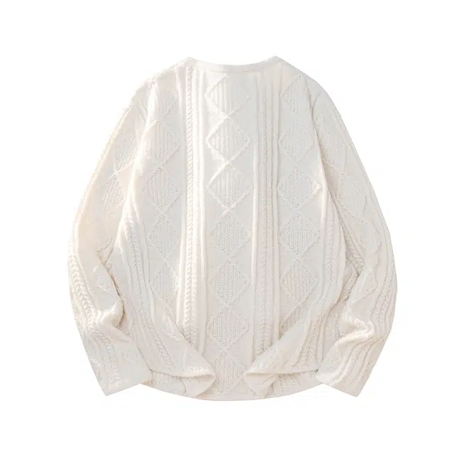 暴走的萝莉 美式复古潮流简约基础款纯色品牌车标条纹设计休闲宽松日常通勤舒适插肩长袖圆领毛衣 男女同款