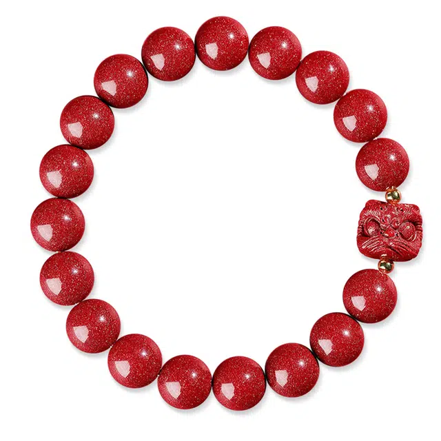 谧月珠宝 原矿紫金砂本命年转运珠佛珠文玩盘玩招财醒狮国潮新中式诸事顺利小众设计经典百搭好运 朱砂 手串 男女同款情侣款