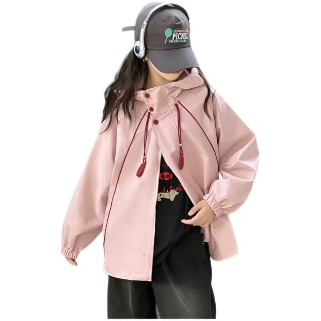 木木兔夹克 潮流时尚女童秋季外套 学生户外防风 百搭休闲 美式宽松连帽 中大童初女孩 时髦洋气 青少年