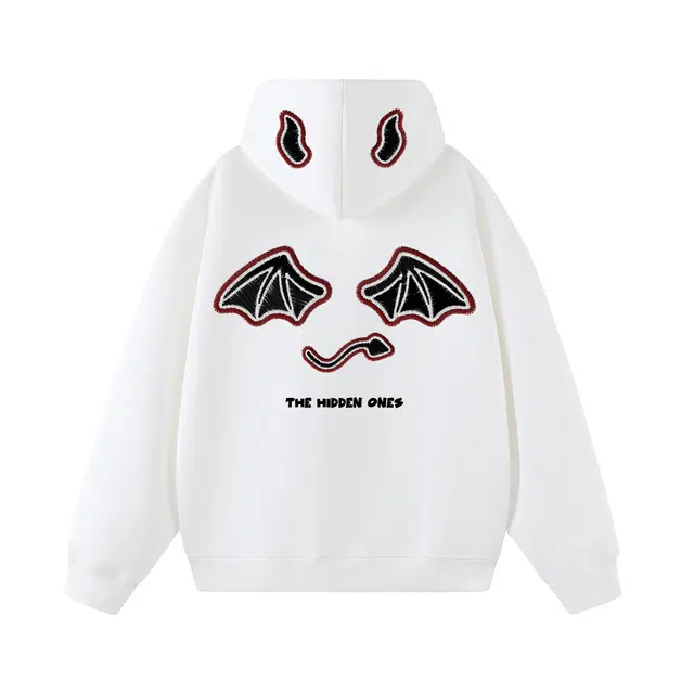 一人之下 美式高街仿刺绣背面恶魔小翅膀印花图案休闲宽松舒适百搭精选个性高级户外运动日常通勤潮流时尚气质长袖连帽卫衣 男女同款