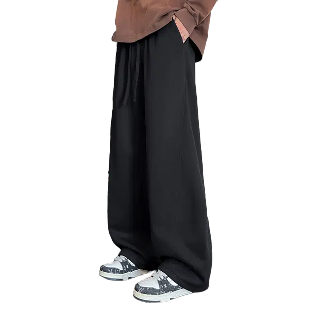 加荣 美式简约复古加绒加厚休闲裤男早秋潮牌高街松紧抽绳直筒裤男款青少年痞帅男装裤子潮流百搭弯刀裤男士垂感阔腿裤男长裤 男女同款