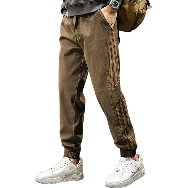 路杰邦  美式高端条纹束脚裤男秋季宽松直筒时尚百搭弹力高级感九分运动裤子休闲裤 男款