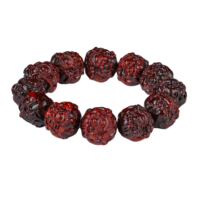 芳缘小傅 收藏级八方来财诸事顺利精工雕刻小叶佛珠招财纳福六字箴言转运珠吞金兽貔貅生日礼盒款 紫檀属 木作手串 男女同款情侣款