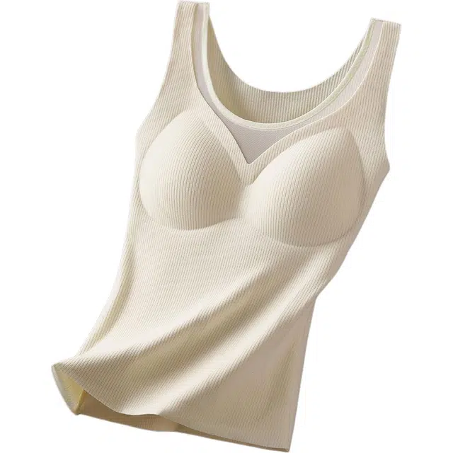 草本初色 秋冬带胸垫一体式内衣文胸德绒打底上衣加厚无痕背心保暖 女款