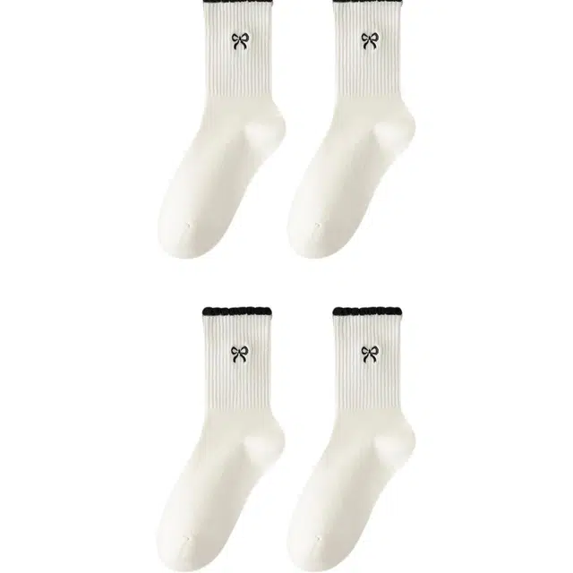 妮轻 纯棉堆堆袜蝴蝶结甜美中筒袜 女款