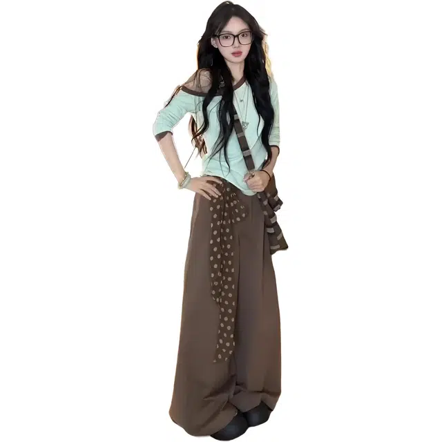 小卷要加油 秋季高级感巨好看的女韩系早秋氛围感穿搭一整套斜肩上衣裤子休闲套装 女款