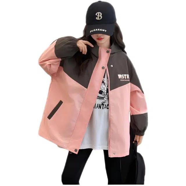 木木兔夹克 潮流时尚女童秋季外套 学生百搭休闲 防水户外 渐变色美式宽松连帽 帅气 中大童初中生 时髦洋气 青少年