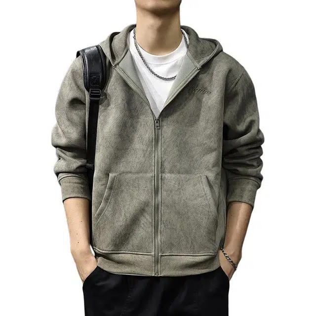 前进牛 秋季美式经典复古潮流美拉德潮牌痞帅极简风连帽开衫休闲户外百搭重磅刺绣运动卫衣 男款