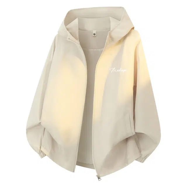 空白町 潮流痞帅日常多巴胺色系休闲通勤纯色字母印花开衫连帽拉链长袖高级感百搭运动户外套宽松夹克 男女同款