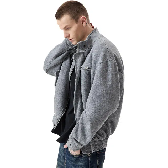 逆腾 秋季羊毛混纺休闲外套男美式潮牌宽松男士短款高级感立领毛呢夹克 男女同款