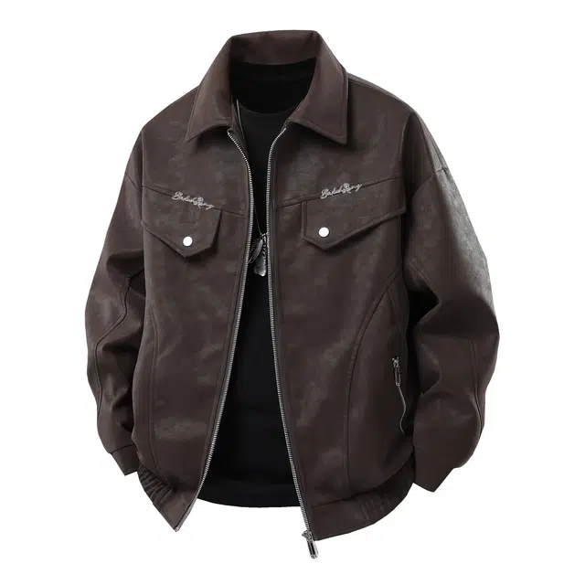 【高智感老钱风PU皮衣】布客行 机能风飞行员教练服美拉德港风高街休闲轻奢痞帅翻领落肩袖韩版百搭防风防泼水工装夹克 男女同款