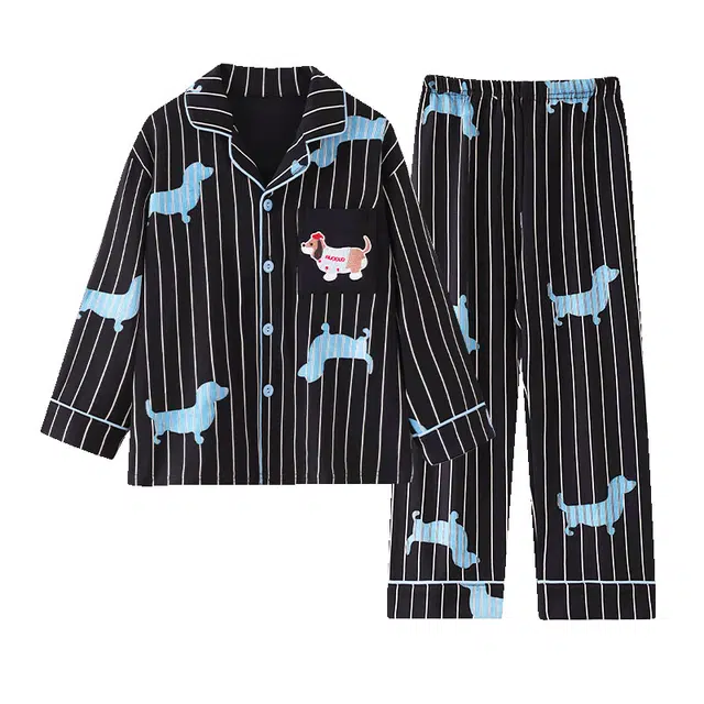 俏霓桐 卡通狗狗翻领青少年学生纯棉开衫舒适可外穿家居服宿舍时尚睡衣套装 男款