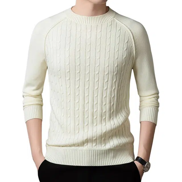 卡丹狄诺 天丝山羊绒绵羊毛醋酸男士秋冬长袖毛衣男轻奢品质舒适保暖休闲百搭打底毛衫男圆领针织衫 男款