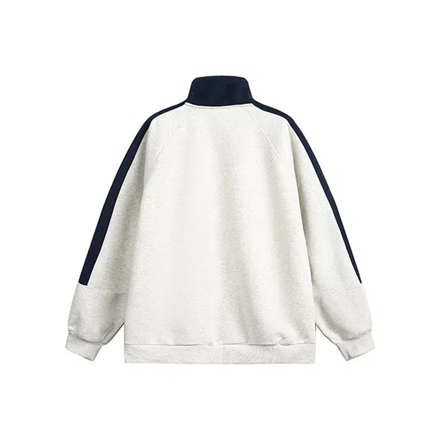 虫小绿 美式复古重磅三条杠撞色立领棒球服春秋季宽松休闲夹克外套条纹拼接设计感情侣款开衫拉链卫衣 男女同款