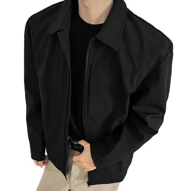 冈哉 美式复古高街纯色简约基础款户外风潮牌立领百搭宽松休闲落肩款长袖夹克外套 男女同款