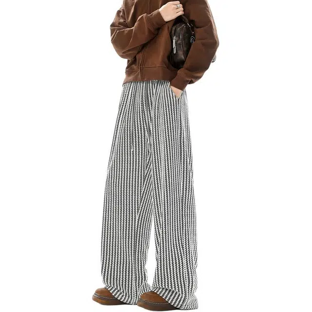 拓菲 美式雪尼尔条纹裤子情侣秋复古肌理感运动潮牌宽松阔腿长裤休闲裤 男女同款