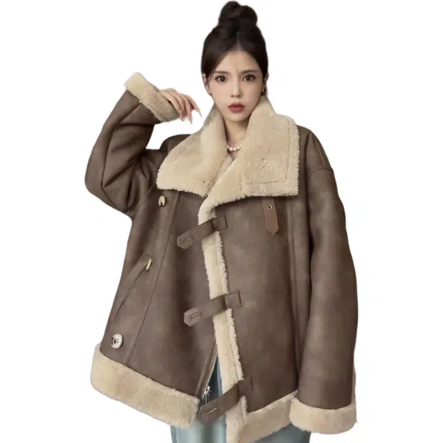 邓大喵 皮毛一体短外套女女秋冬独特超好看小个子韩系冬天机车服皮草 女款