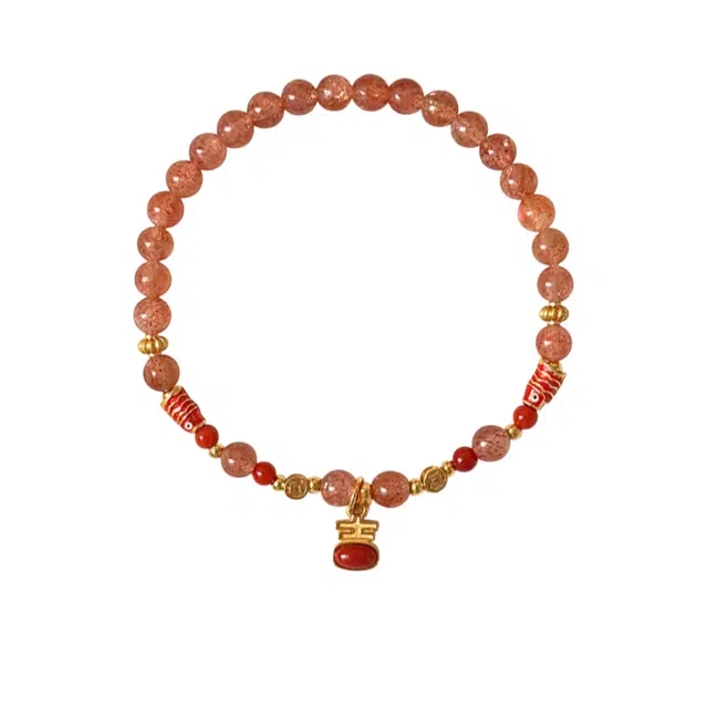 仙园韵 「吉安」新中式国风复古招财好运轻奢仙气清冷感小巧串珠时尚简约百搭国潮创意 草莓晶 手串 女款