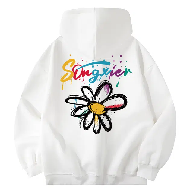 颂希尔 美式港风痞帅涂鸦字母高街连帽秋季潮牌高级感宽松重磅上衣外套卫衣 男女同款