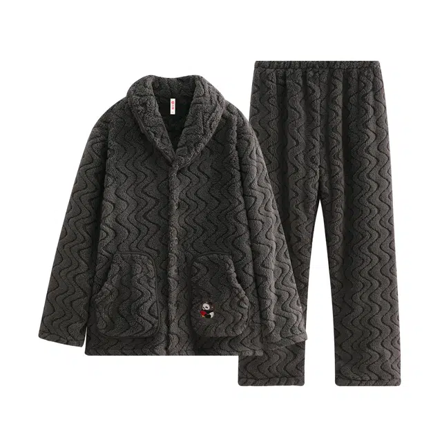 芬腾 情侣家居服珊瑚长袖长裤绒加绒加厚保暖男士睡衣套装 男款