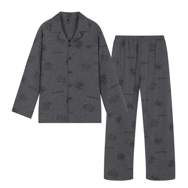 宫蝶 长袖爽肤棉开衫柔软舒适家居服大码可外穿睡衣套装 男款