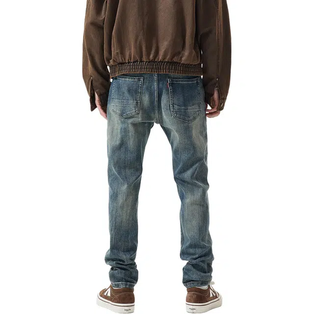 逆腾 秋季复古长裤男美式破洞补丁小脚裤子男士痞帅修身小直筒牛仔裤 男款