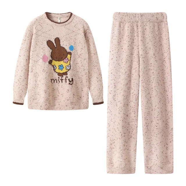 宫蝶 米菲软乎乎半边绒保暖加厚卡通家居服休闲可外穿宽松御寒冬季睡衣套装 女款