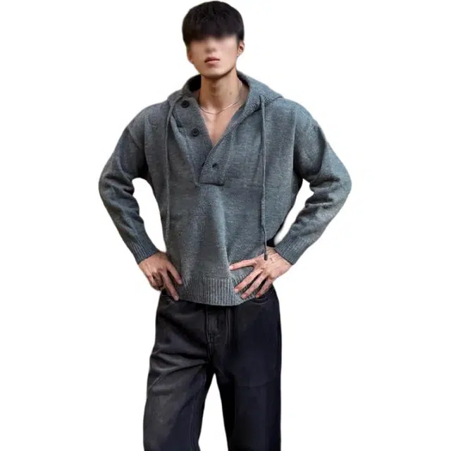 黑马漫画 韩系慵懒高级感男款秋季美式连帽卫衣套头针织衫 男女同款