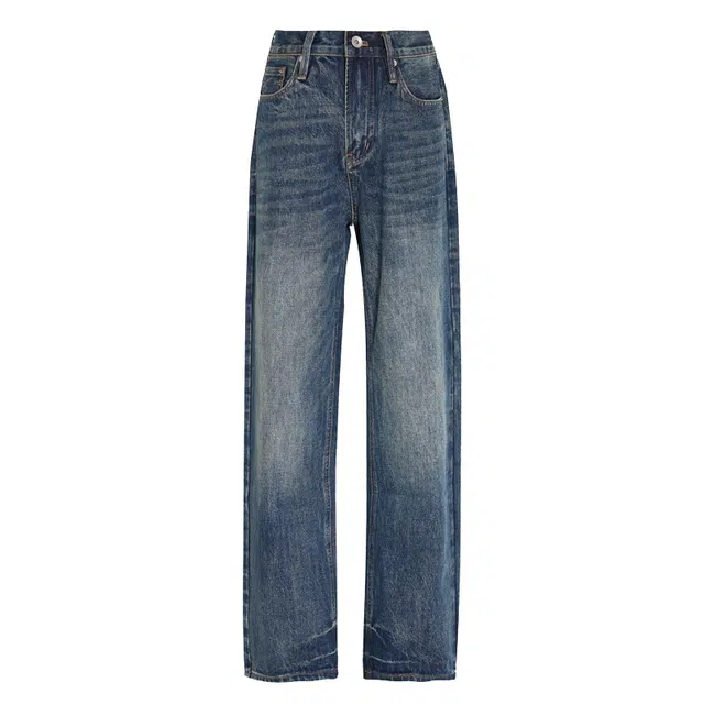 如续 美式宽松显瘦阔腿潮流设计感复古拖地牛仔裤 男女同款