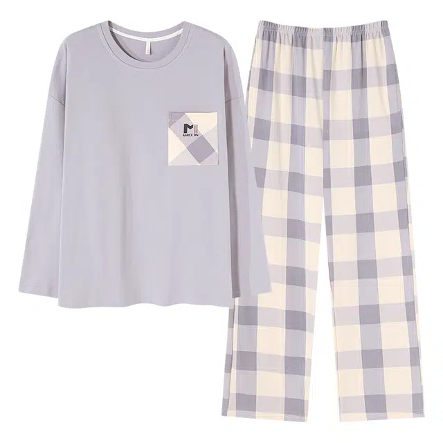 帕兰朵 纯棉春秋款长袖长裤圆领可爱卡通休闲宽松可外穿家居服女士睡衣套装 女款