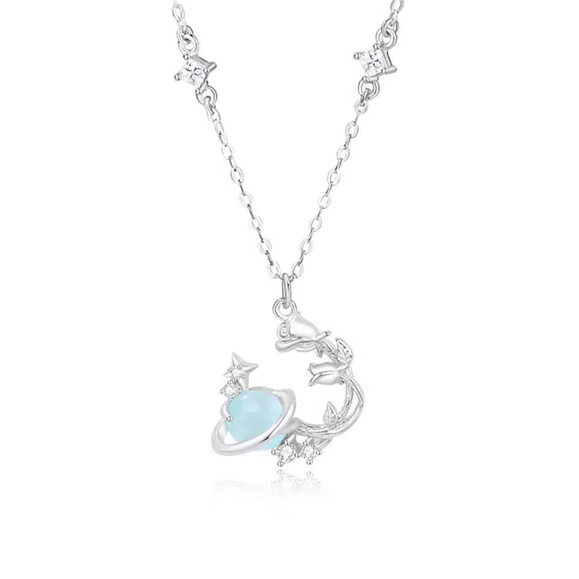 【S925银 浪漫告白】 七七银饰 星球玫瑰 梦幻童真在逃公主小王子与玫瑰 童话幻彩星球 闪耀精致 锁骨链 约会 纯银 项链 女款