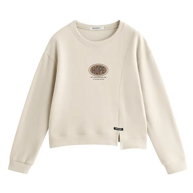 米子旗 下摆开叉宽松无帽套头小个子设计感短款卫衣 女款