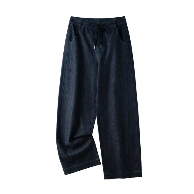 着西 小个子今年流行裤标准版型抽绳直筒阔腿牛仔裤 女款