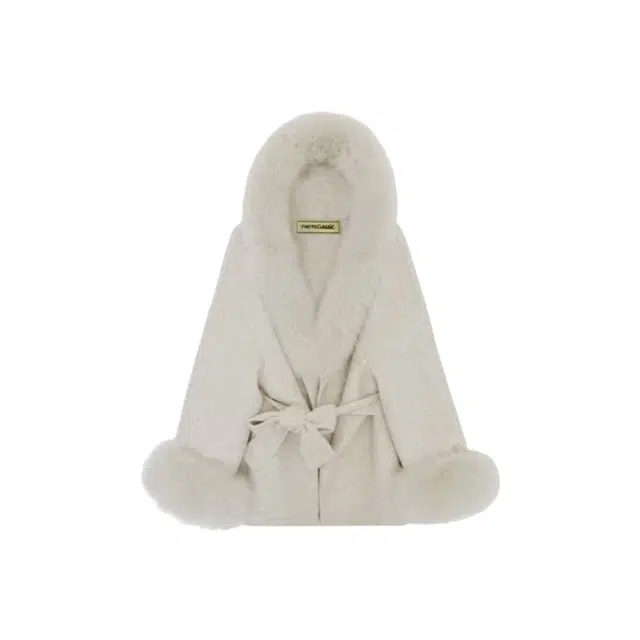 望莱仕 财阀千金风灰色毛领连帽毛呢外套女冬季高级感收腰显瘦百搭女大衣 女款