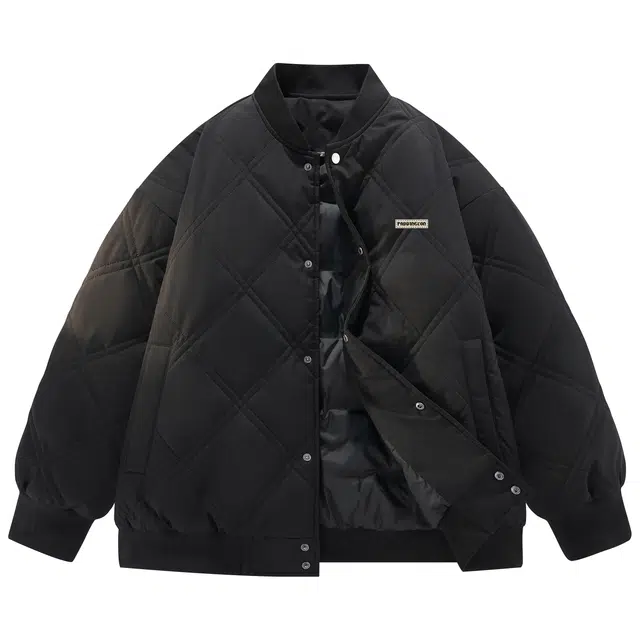 帕丁顿熊 菱形格飞行员基础花体字母印花纯色简约宽松休闲棒球领外套加厚防风防寒保暖羽绒服 男女同款