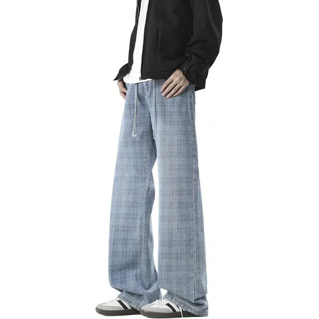 棉基因 美式高街复古格子小众设计宽松直筒休闲垂感简约舒适通勤潮流百搭氛围感牛仔裤 男女同款