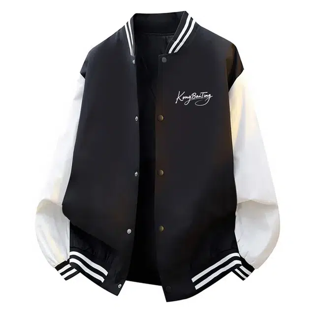 空白町 简约百搭宽松休闲拼色高级感经典基础款棒球领开衫美式复古拉链高街痞帅潮流个性通勤夹克 男女同款