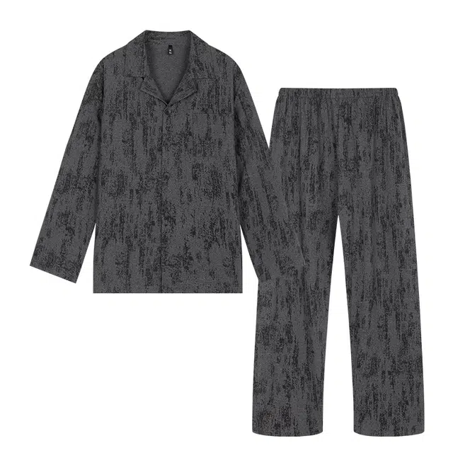 宫蝶 爽肤棉长袖休闲家居服满印宽松大码开衫可外穿睡衣套装 男款