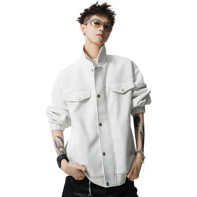 佐菲利 美式翻领棒球服重磅高街设计感工装潮牌休闲外套夹克 男女同款