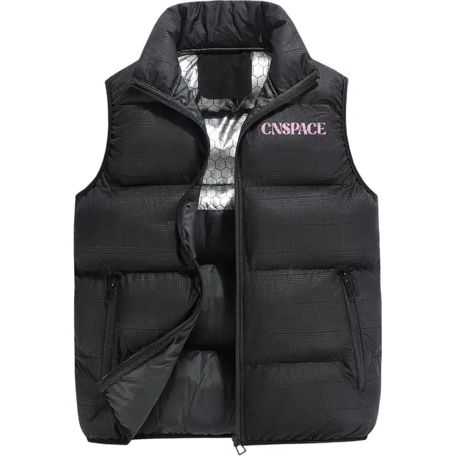 中国航天 纯色简约基础款美式潮牌百搭外传工装坎肩背心防寒保暖加厚修身冬季外套面包服运动休闲时尚立领棉马甲 男女同款